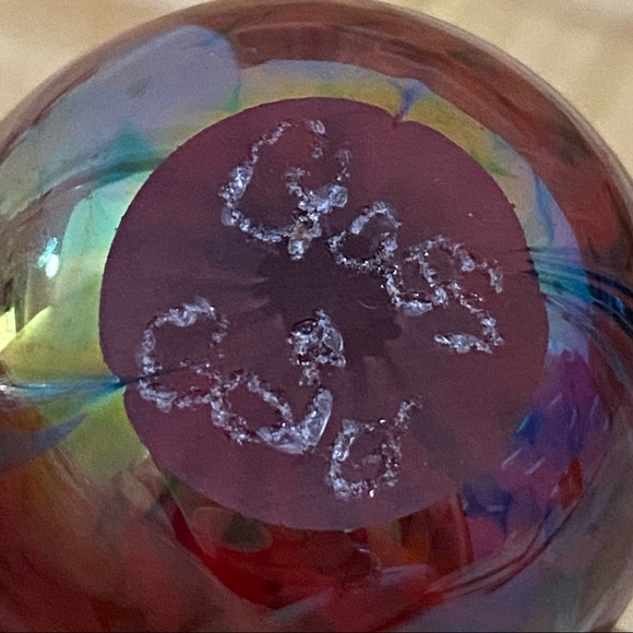 Signed Iridescent Murano Style 2-inch Egg Glass Paperweight - Picture 10 of 11